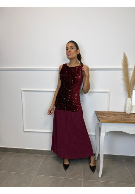 VESTIDO LENTEJUELA PLIZADO 7561