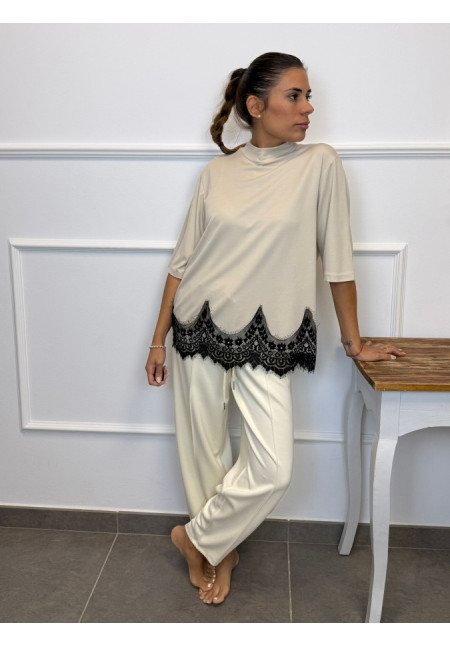 CAMISETA CON ENCAJE MANGA CORTA 20217