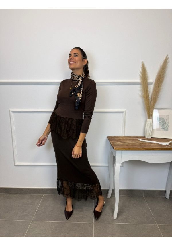 FALDA PUNTO CON ENCAJE 2187