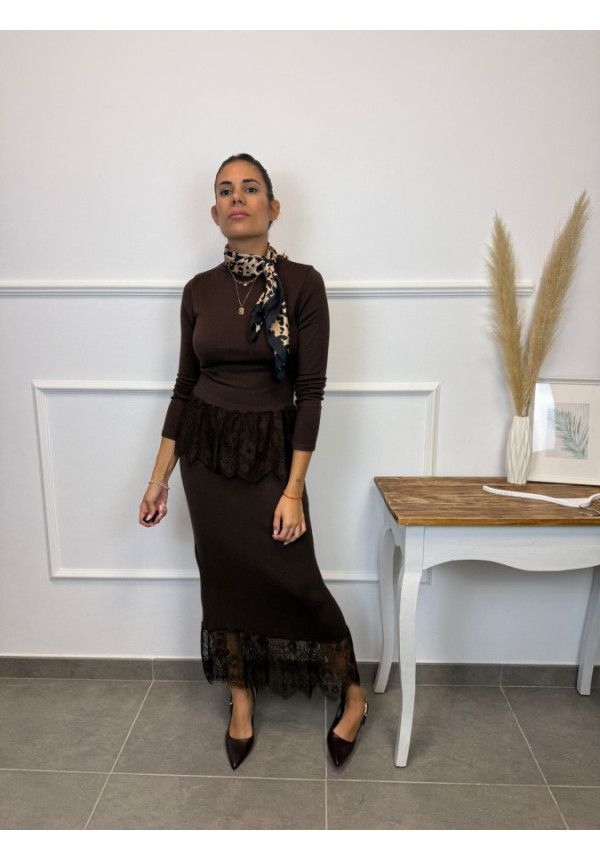 FALDA PUNTO CON ENCAJE 2187