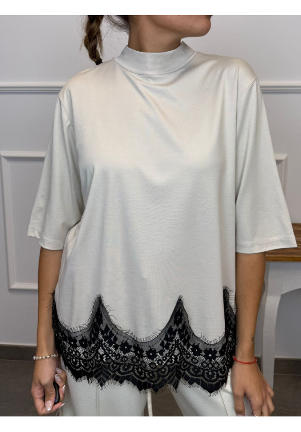 CAMISETA CON ENCAJE MANGA CORTA 20217