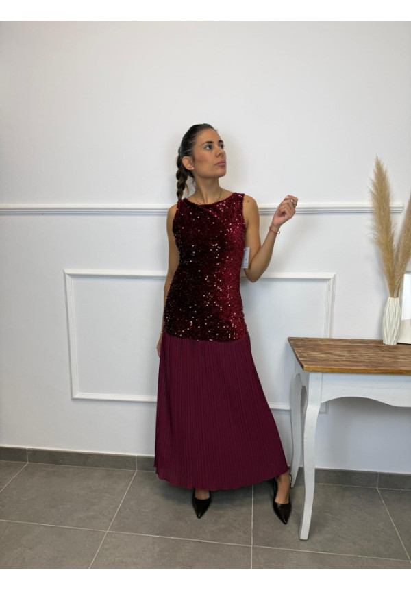 VESTIDO LENTEJUELA PLIZADO 7561