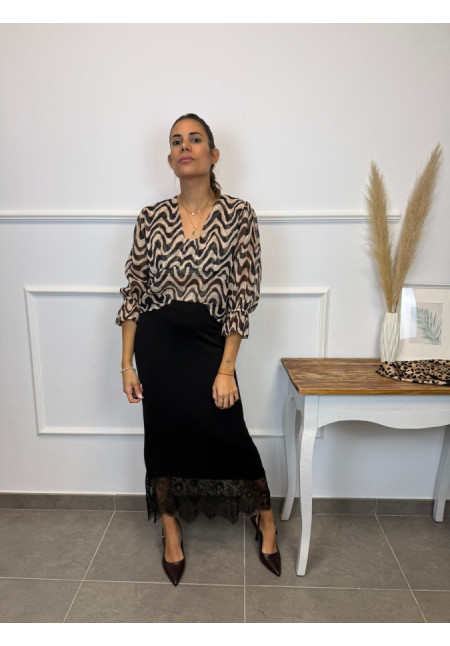 FALDA PUNTO CON ENCAJE 2187