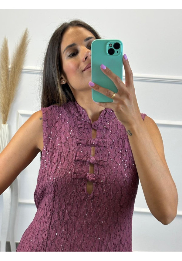 VESTIDO BRILLO ENCAJE 14866