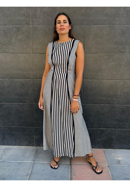 VESTIDO ESTAMPADO BLANCO Y NEGRO 12388
