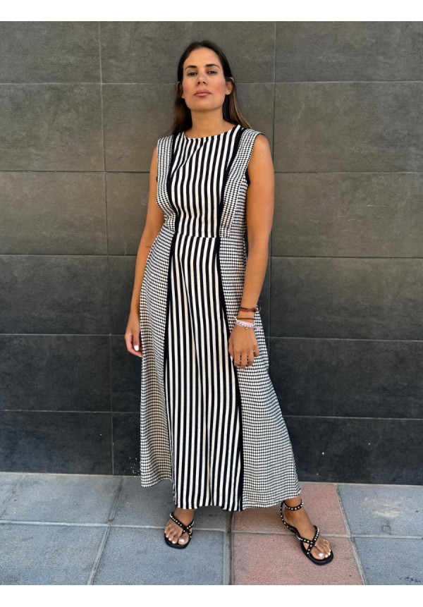 VESTIDO ESTAMPADO BLANCO Y NEGRO 12388