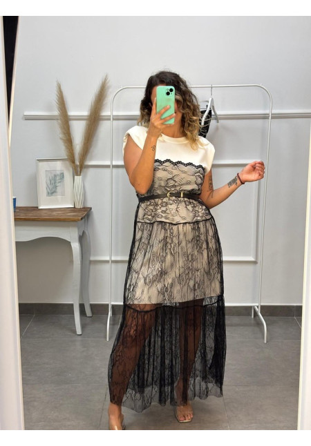 VESTIDO ENCAJE CINTURON 26255