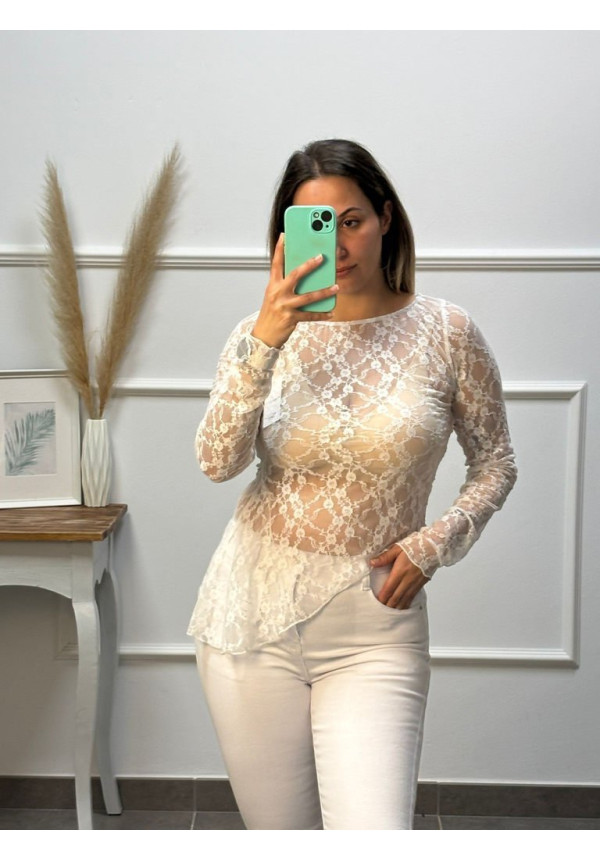 CAMISA MANGA LARGA ENCAJE CORTE CEJADO ABAJO 2062
