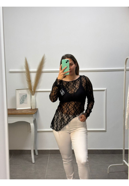 CAMISA MANGA LARGA ENCAJE CORTE CEJADO ABAJO 2062