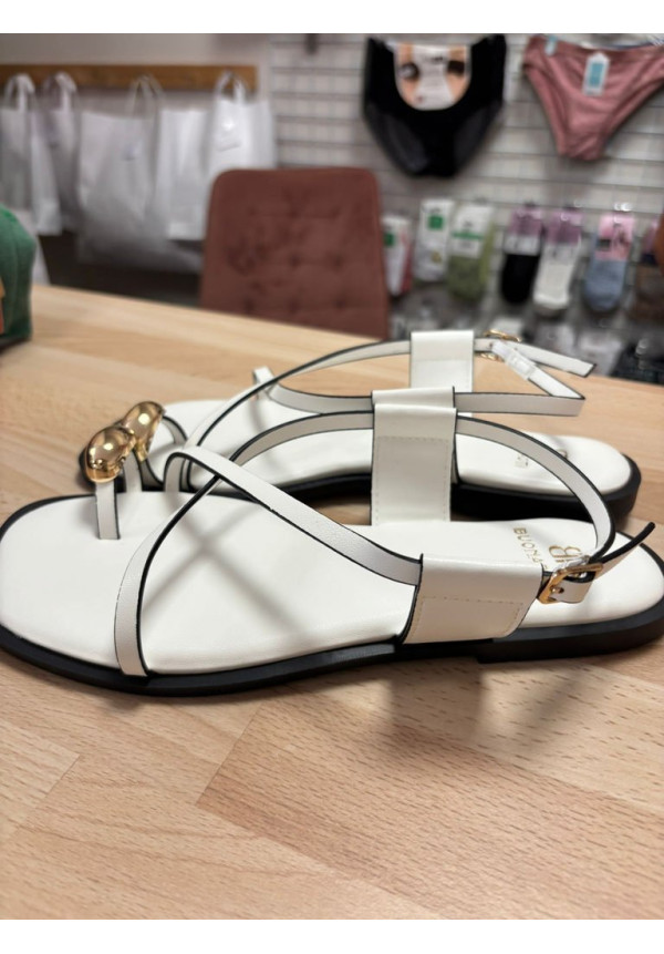 SANDALIA BLANCA DEDO DORADO 5686