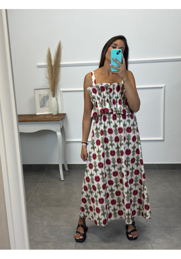 VESTIDO ESTAMPADO VOLANTE FRUNCIDO PECHO 15071