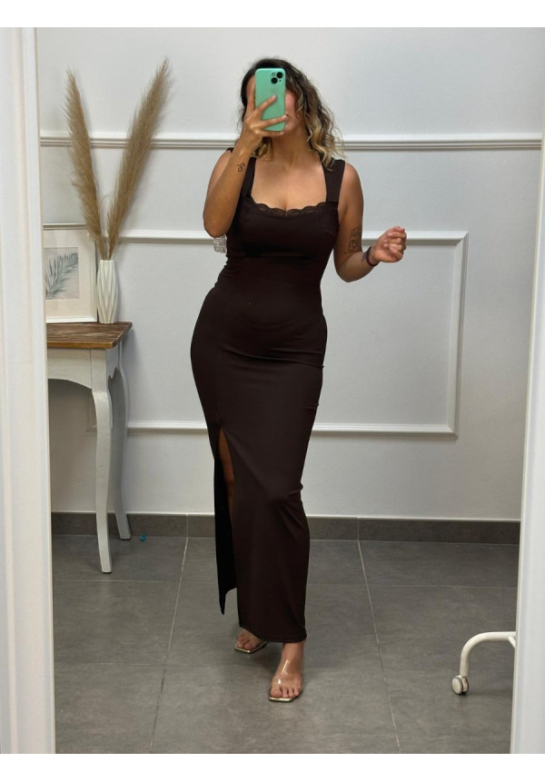 VESTIDO LARGO ESCOTE CUADRADO ENCAJE 47183