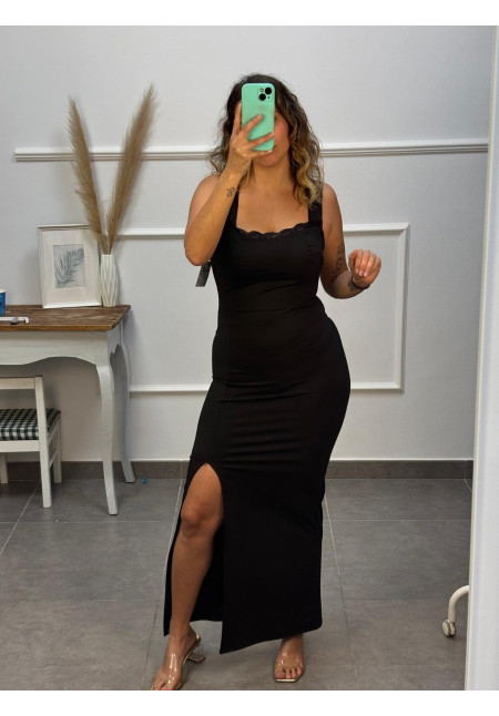 VESTIDO LARGO ESCOTE CUADRADO ENCAJE 47183