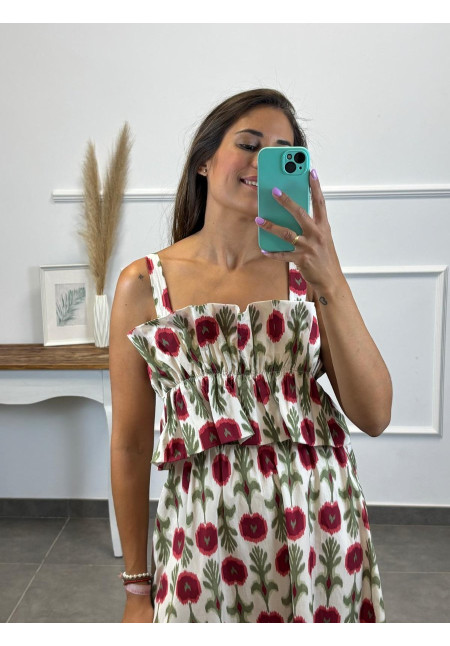 VESTIDO ESTAMPADO VOLANTE FRUNCIDO PECHO 15071