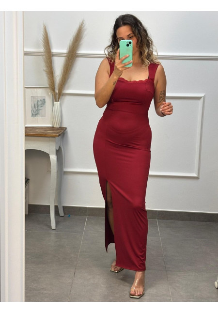 VESTIDO LARGO ESCOTE CUADRADO ENCAJE 47183