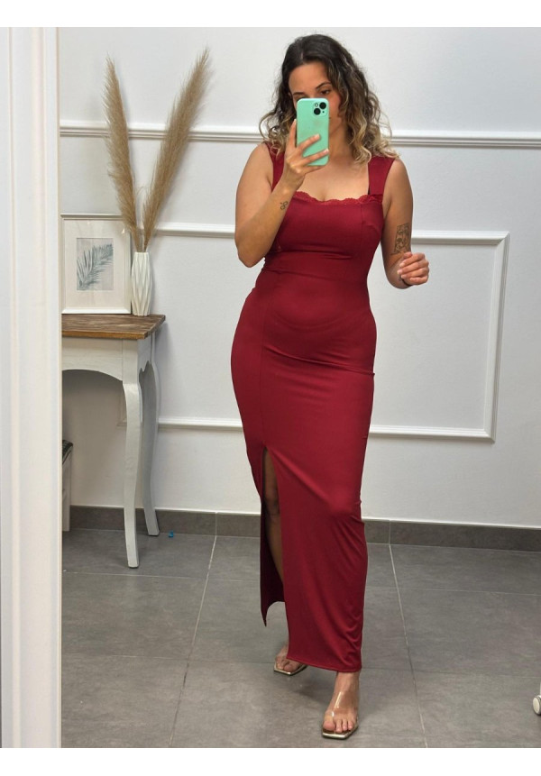 VESTIDO LARGO ESCOTE CUADRADO ENCAJE 47183