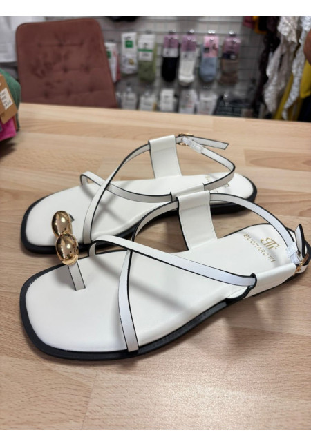 SANDALIA BLANCA DEDO DORADO 5686